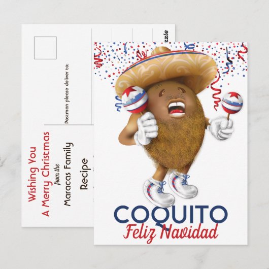 Coquito Coconut Maracas Briefkaart (Voorkant / Achterkant)