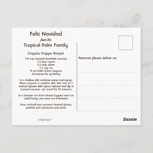 Coquito Coconut Tropical Palm Briefkaart (Achterkant)