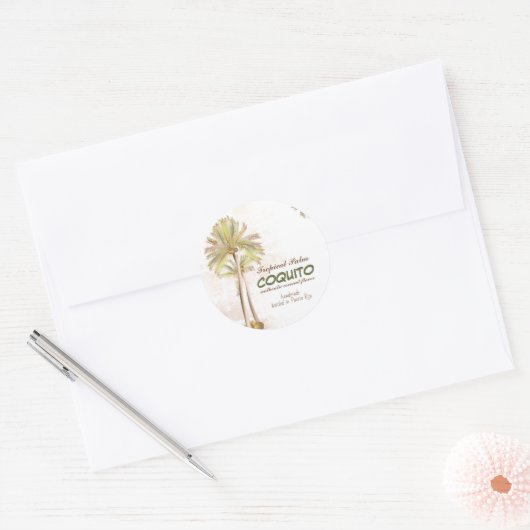 Coquito Coconut Tropical Palm Ronde Sticker (Envelop)