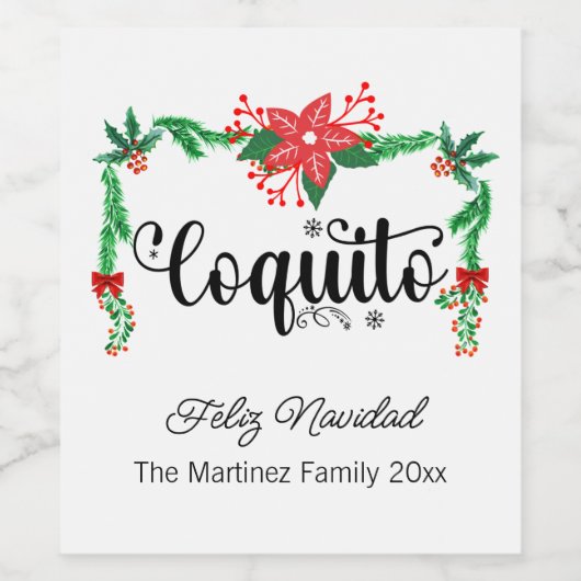 Coquito Feliz Navidad Pine garland Etiket (Enkel label)
