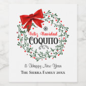 Coquito Green Wreath Feliz Navidad Fleslabel Wijn Etiket (Enkel label)