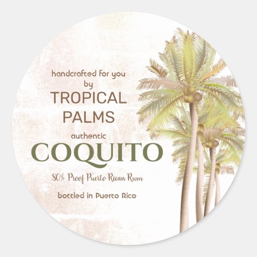 Coquito Kokos Tropische Palm Ronde Sticker (Voorkant)