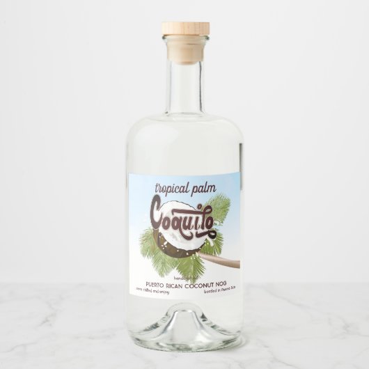 Coquito Kokosnoot Tropische Fruit Wijn Label Likeurfles Etiket (Voorkant)