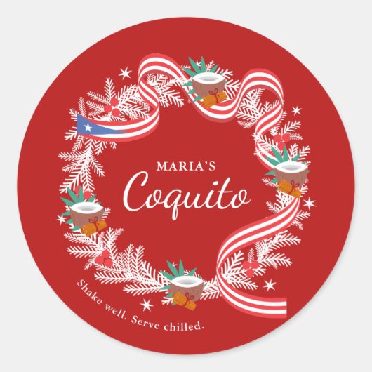 Coquito Puerto Rico Christmas Wreath Classic Round Ronde Sticker (Voorkant)