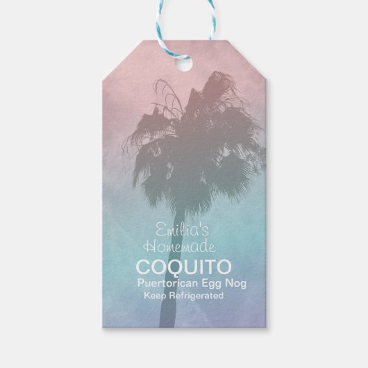 Coquito Recept Drank Kokos Kerstroom Palmboom Cadeaulabel (Voorkant)