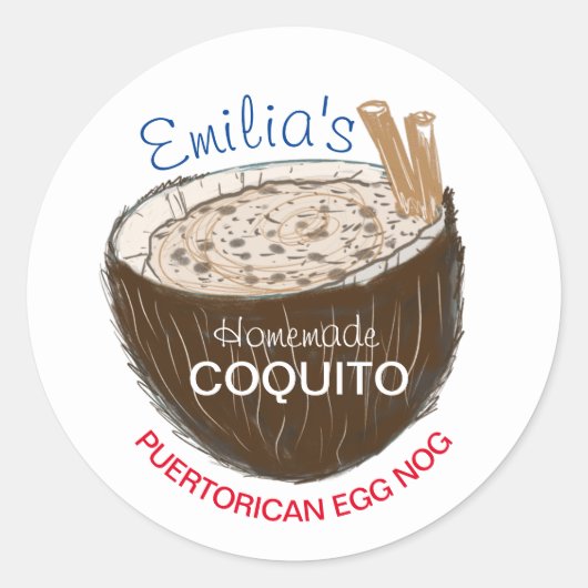 Coquito Recept Drank Kokosschaal Handgetekend Ronde Sticker (Voorkant)