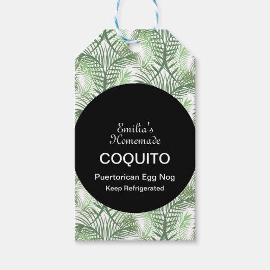 Coquito Recipe Drink Coconut Egg Nog Palm Cadeaulabel (Voorkant)