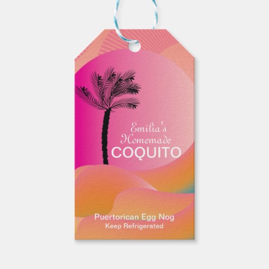 Coquito Recipe Drink Coconut Egg Nog Pink Cadeaulabel (Voorkant)