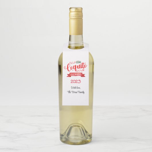 Coquito Red banner Feliz Navidad Bottle Hanger Lab (Op fles)
