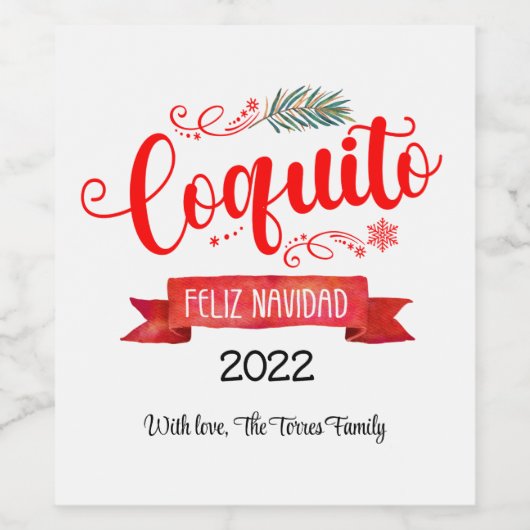 Coquito Red banner met Feliz Navidad-etiket Wijn Etiket (Enkel label)