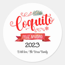 Coquito Rode banner Gelukkig Kerstmis Ronde Sticke Sticker