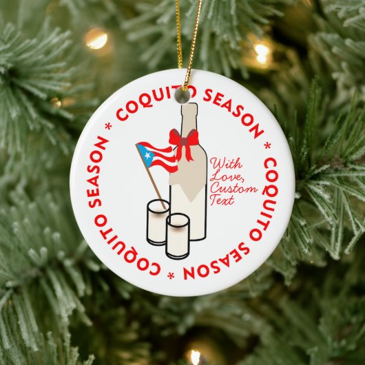Coquito Season Bottle Puerto Rico Custom Text Keramisch Ornament (Boom)