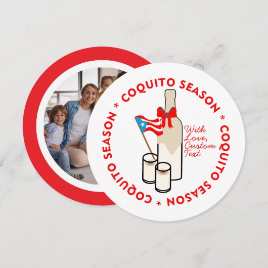Coquito Seizoen Aangepaste tekst Cirkel Feestdagenkaart (Voorkant / Achterkant)