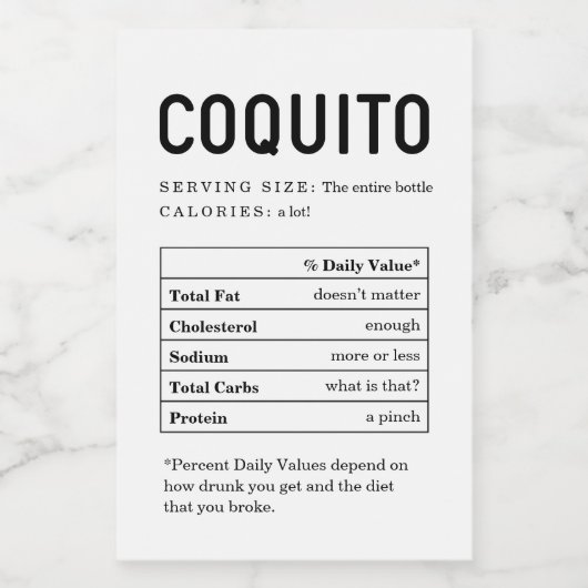 Coquito Voedingswaarde Informatie Feiten Flesetike Wijn Etiket (Enkel label)