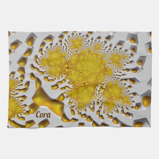 CORA ~ 3D Golden Lava ~ Fractal ~ ORIGINAL ~ Theedoek (Horizontaal)