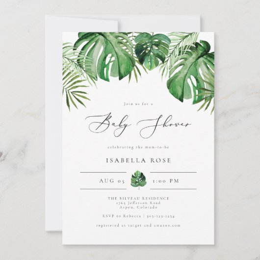 CORA Baby shower van tropisch bekken palm Leaf Kaart (Voorkant)