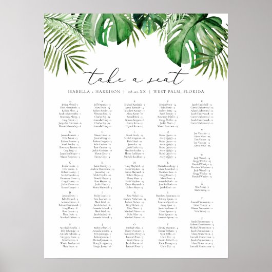 CORA Elegant Waterverf Palm Leaf Seating Chart Poster (Voorkant)