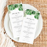 CORA Modern Tropical Beach Palm Leaf Destination Menu<br><div class="desc">Dit menu kenmerkt de tropische palmbladeren van de waterverf en een elegante manuscriptdoopvont. Dit menu is ideaal voor je doelbruiloft,  strandbachelorette,  seksneutraal tropisch baby shower of andere evenementen. Bewerk de *Meest* formulering eenvoudig om aan uw behoeften te voldoen.</div>