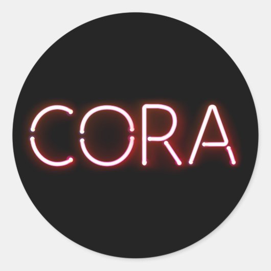 Cora-naam in gloeiende neonlampen ronde sticker (Voorkant)