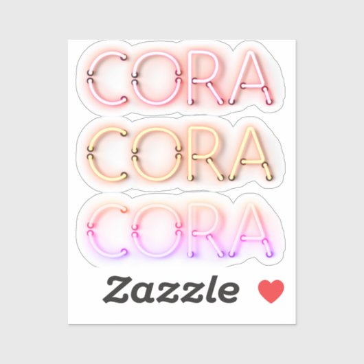 Cora-naam in gloeiende neonlampen sticker (Vel)
