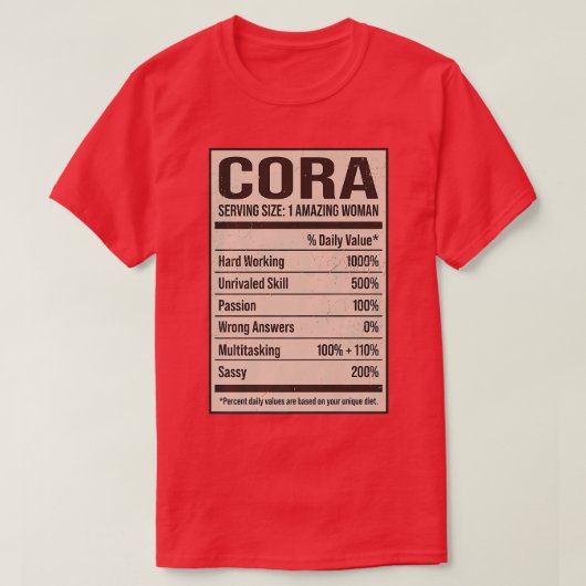 Cora Nutrition Facts Name Nickname Alias Title Fri T-shirt (Design voorkant)