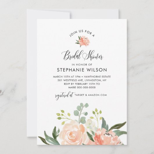 CORA Peach Floral Vrijgezellenfeest Kaart (Voorkant)