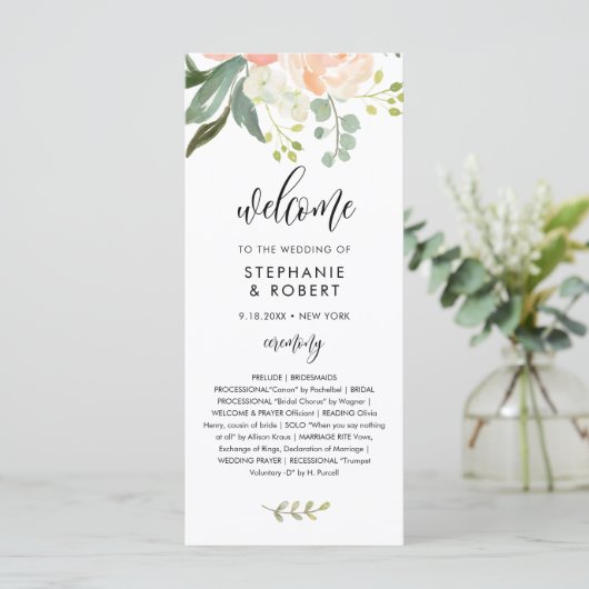CORA Peach Floral Wedding Programme (Staand voorkant)
