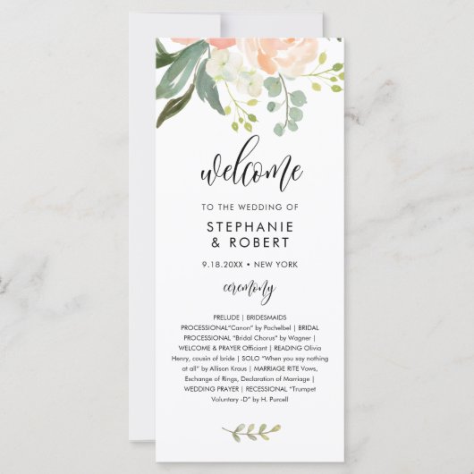 CORA Peach Floral Wedding Programme (Voorkant)