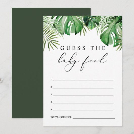 CORA Tropical Baby Food Baby shower Game Kaart (Voorkant / Achterkant)