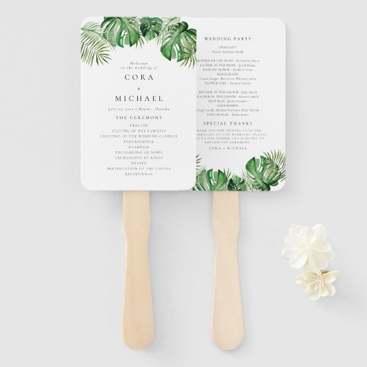CORA Tropical Beach Bestemming Trouwprogramma Handwaaier (Voorkant en achterkant)