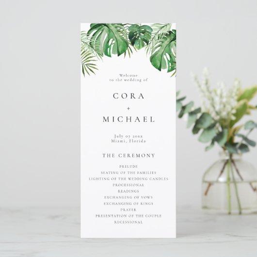 CORA Tropical Beach Bestemming Trouwprogramma Menu (Staand voorkant)