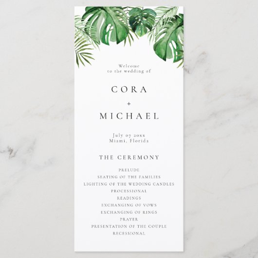 CORA Tropical Beach Bestemming Trouwprogramma Programmakaart (Voorkant)