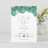 CORA Tropical Beach Palm Leaf Save the Date  Kaart (Staand voorkant)