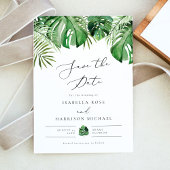 CORA Tropical Beach Palm Leaf Save the Date Kaart