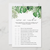 CORA Tropical Over Onder Baby shower Game Kaart (Voorkant)