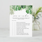 CORA Tropical Over Onder Baby shower Game Kaart (Staand voorkant)