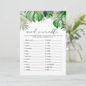 CORA Tropical Word Scramble Baby shower Game Kaart (Staand voorkant)