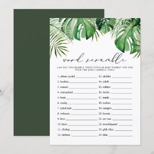 CORA Tropical Word Scramble Baby shower Game Kaart