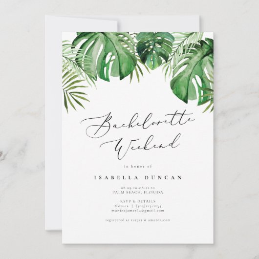 CORA Tropische Waterverf Palm Leaf Bachelorette Kaart (Voorkant)