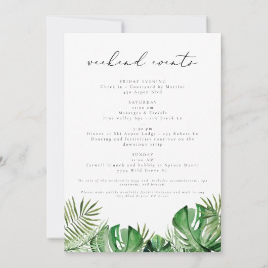 CORA Tropische Waterverf Palm Leaf Bachelorette Kaart (Achterkant)