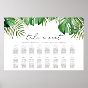 CORA Tropische Waterverf Palm Leaf Seating Chart Poster