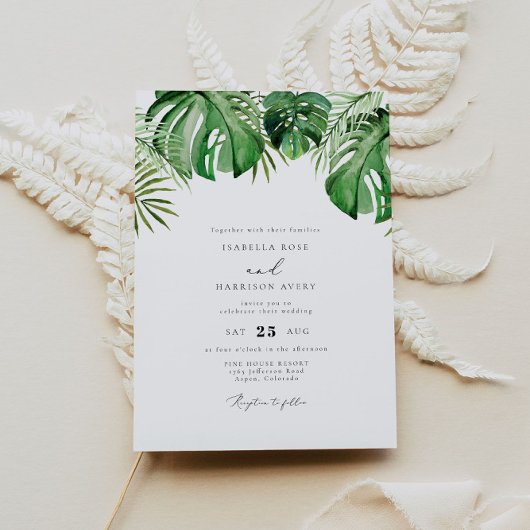 CORA Tropische Waterverf Palm Leaf Wedding Kaart