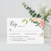 CORA Waterverf Peach Floral Wedding RSVP Kaart (Staand voorkant)
