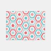 Coraal Blauwgroen Retro Geometric Patroon Fleece Deken (Voorkant (Horizontaal))