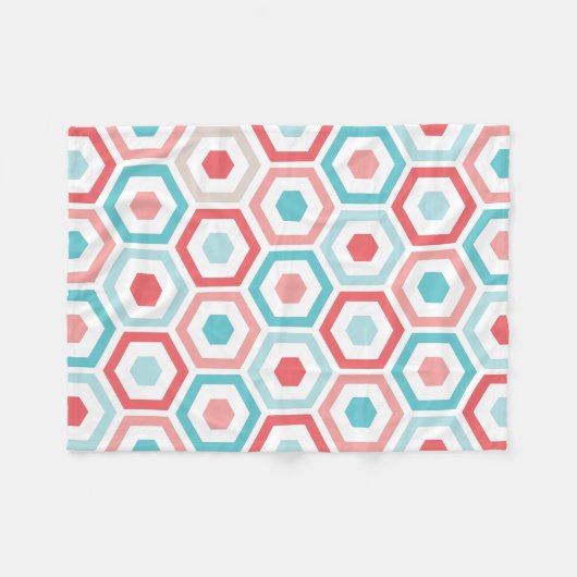 Coraal Blauwgroen Retro Geometric Patroon Fleece Deken (Voorkant (Horizontaal))