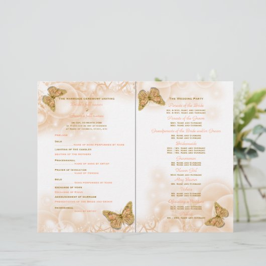 Coraal goudvlinderbruiloftsprogramma (Staand voorkant)