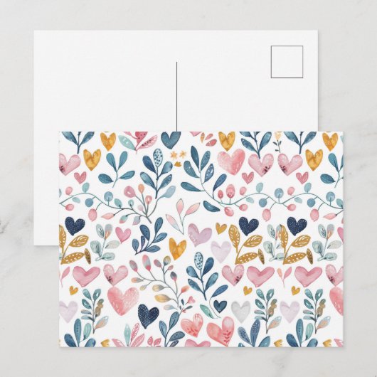 Corações em Aquarela Briefkaart (Voorkant / Achterkant)