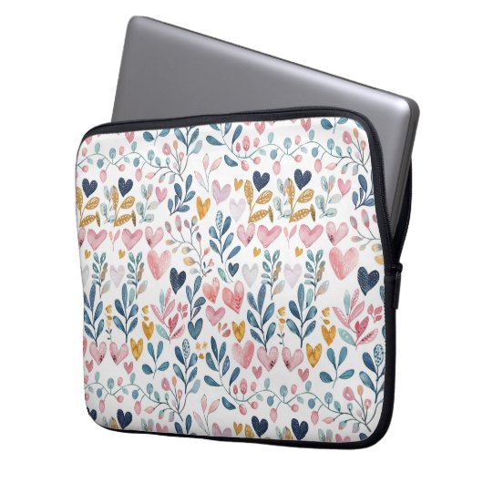 Corações em aquarela laptop sleeve (Voorkant Links)