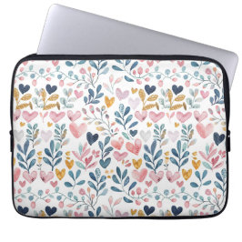 Corações em aquarela laptop sleeve
