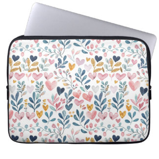 Corações em aquarela laptop sleeve